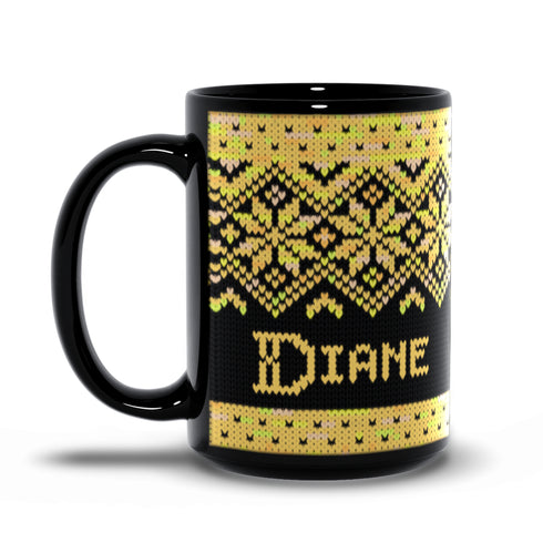 Black Snowflake Handpainted Yarn Mug